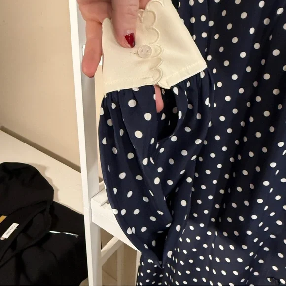 Tory Burch Navy Polka Dot silk Dress w/ white scalloped collar size 2 LIKE NEW - Picture 15 of 16